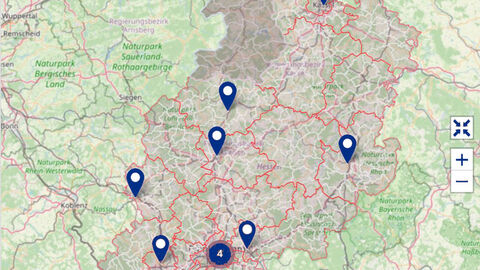 Standorte der Staatsanwaltschaften Hessenkarte mit Markierungen der Standorte von hessischen Amts-, Staats- und Generalstaatsanwaltschaften.