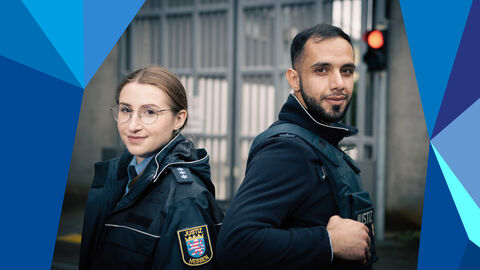 Allgemeiner Vopllzugsdienst Zwei Vollzugsbeamte stehen seitlich.